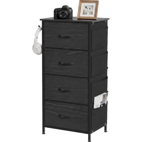 Storage Chest, 4 Fabric Drawers, 45 x 30 x 94.5 cm, Black (1/5)