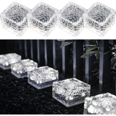 Paquete de 4 luces solares de PVC con forma de ladrillo, luz blanca fría, luces LED solares con sensor de luz, luces solares de encendido y apagado para decoración de jardines, caminos y césped al air (1/5)