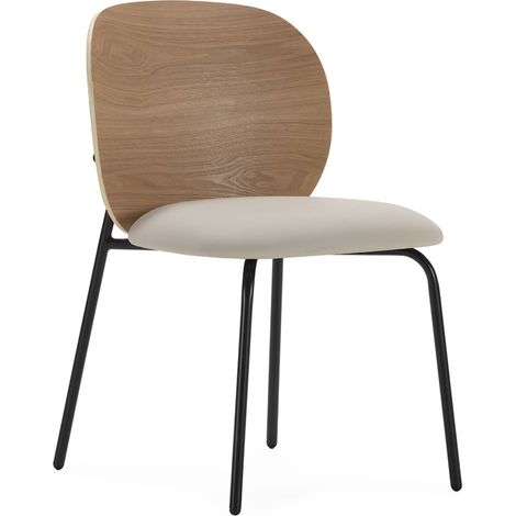 Chaise en frêne et tissu au design moderne - Naturel, noir et beige (1/5)