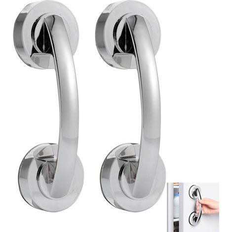 Tirador de puerta con ventosa de 2 piezas, Tirador de puerta desmontable, Fácil instalación, Reutilizable, 196 cm, puertas cristal, Plateado (1/5)