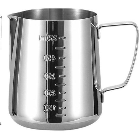 Pot à lait Barista - Tasse à latte 350 ml - Pot à mousser le lait - Mousseur à lait avec revêtement gradué - Acier inoxydable - Argent (1/5)
