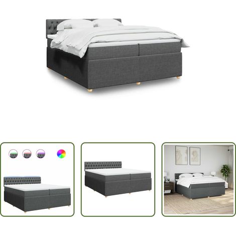 vidaXL Surmatelas - Sommier à lattes de lit avec matelas Gris foncé 200x200cm Tissu (1/5)