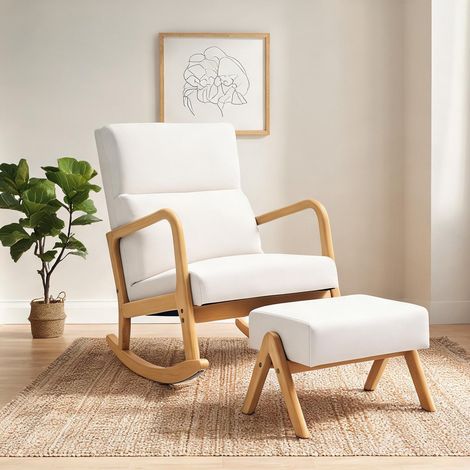 Fauteuil cremeweiß en polyester Gummiholz 96 x 65 x 94,5 cm (1/5)