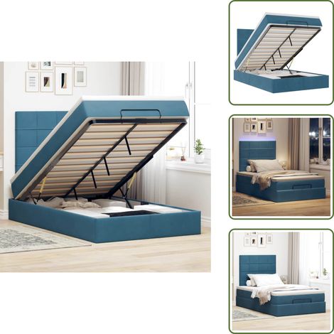 The Living Store Struttura Letto Pouf con Materassi Blu Scuro 120x200 cm Velluto - Materasso a molle insacchettate