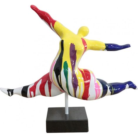 Statue femme sautant avec coulures multicolores H46 cm - LADY DRIPS (1/3)