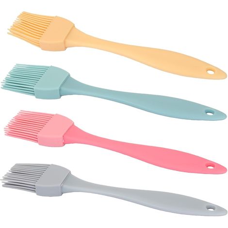 Lot de 4 pinceaux à pâtisserie en silicone - Poils naturels - Lavables - Accessoires de pâtisserie - 4 couleurs (1/5)