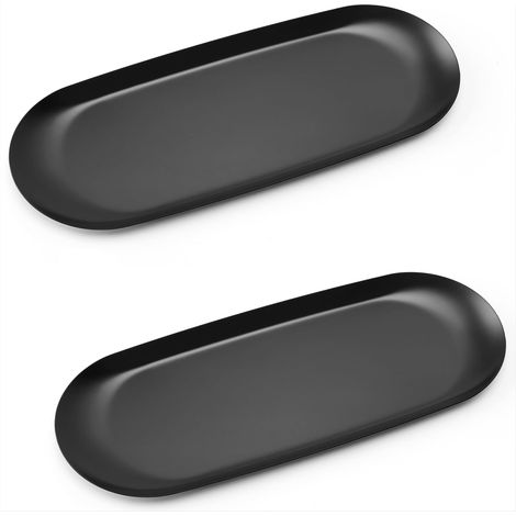 Lot de 2 plateaux à bijoux ovales en acier inoxydable - Plateau décoratif pour cosmétiques, clés, bijoux, bougies - Noir (1/5)