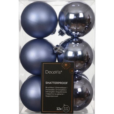 Set 12 palline di natale infrangibili mix lucido/opaco D 6 cm azzurro polvere Peraga Christmas