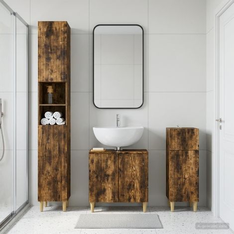 vidaXL 3 Piece Bathroom Cabinet Set ARNHEM Smoked Oak Engineered Wood (1/5)