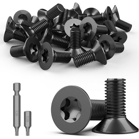 30 Pièces Vis à Tête Fraisée Torx M4 x 12 mm Vis en Acier Inoxydable A2 V2A Vis à Métaux Noir Vis à Tête Plate Visserie Vis Inox Vis à Machine Filetage Complet avec Embout Torx T20 (1/5)