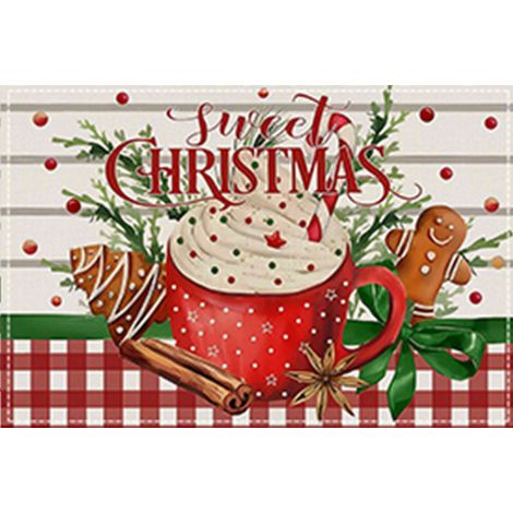 Set de table de Noël, style champêtre, Noël d'hiver, fêtes de Noël, set de table pour la cuisine familiale, nappe - 45 x 30 cm (polyester) - 1 pièce
