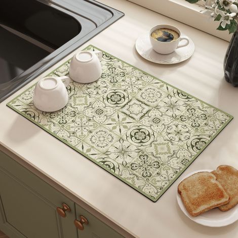 Tapis absorbant et antidérapant pour cuisine – Tapis d’égouttage isolant pour plan de travail, résistant à la saleté et facile à nettoyer (50 × 80 cm, forme carrée, motif « lumière flottante diffuse »