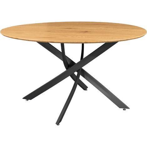Table de salle à manger COURBAX ronde 120 cm – Table industrielle aspect chêne sauvage et métal (1/5)