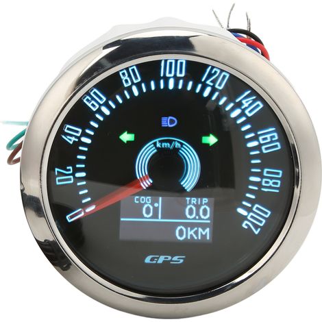 Compteur de vitesse GPS 85 mm avec clignotants, réglable de 0 à 200 km/h, rétroéclairage 7 couleurs, convient aux voitures, camping-cars et bateaux, noir. (1/5)