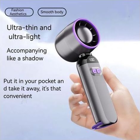 Tragbarer, wiederaufladbarer USB-C-Ventilator mit 100 Geschwindigkeitsstufen – Leise und robust für Reisen, Outdoor-Aktivitäten, Zuhause und Büro – Grau und Lila (1/4)