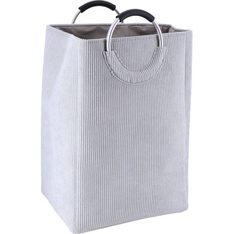 55l - cesto portabiancheria pieghevole in velluto a coste grigio chiaro - Tendance (1/3)