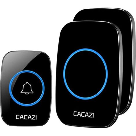 Sonnette sans fil True Wireless Doorbell One for Two avec télécommande longue portée et musique, idéale pour les personnes âgées. Couleur : Noir, UE.-AquaForge