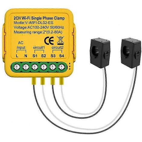 Compteur d'énergie bidirectionnel WiFi, 80 A, avec transformateur de courant à pince, moniteur de consommation d'énergie en kilowattheures compatible avec Alexa et Google Home. (kns) (1/5)