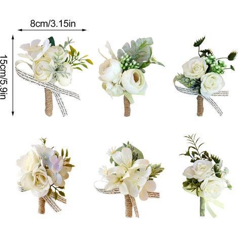 Boutonnière de mariée et de marié, corsage de demoiselle d'honneur et de garçon d'honneur, boutonnière de rose (1/5)