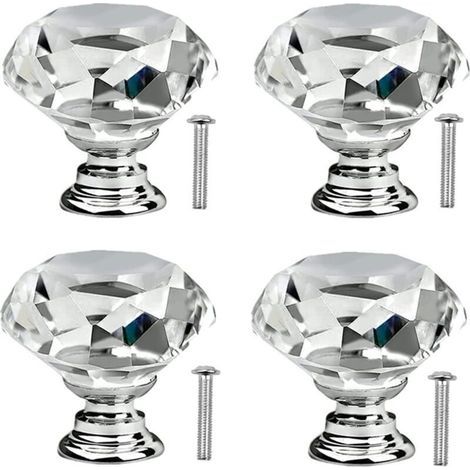 4 Pcs Poignée Bouton de Porte Placard Meuble Tiroir Diamant de Verre Cristal Boutons de tiroir en cristal avec vis pour commode de cuisinepoignées de porte en verre de cuisine 30mm (1/4)