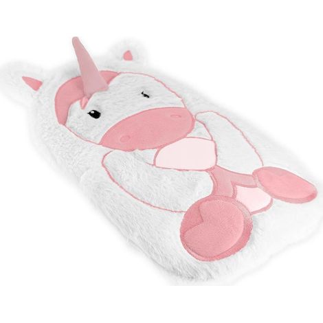 Bouillotte licorne en fourrure rose et blanche pour enfant (1/2)