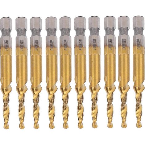 Kit de 10 tarauds M4 HSS en acier rapide, forets de 3,3 mm à queue hexagonale (1/4)