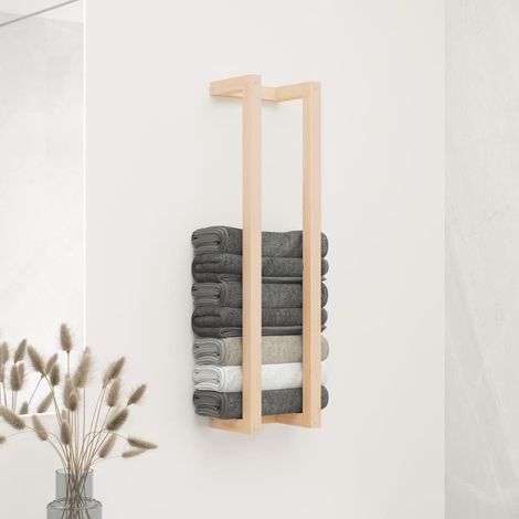 Vidaxl – Porte-serviette mural en bois de pin massif 23x18x90 cm – Design peu encombrant pour petites salles de bain – Étagère intégrée pour rangement