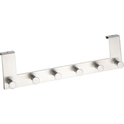 Portemanteau en acier inoxydable 39x11cm – 6 crochets pour manteaux et serviettes – Fixation sans perçage – Design compact pour espaces humides