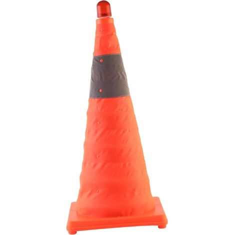 Cône de Pliable Plastique avec LED Orange Cône Routier Réfléchissant à Bandes Haute Visibilité Base Caoutchouc pour Sécurité Trafic et Chantier (1/5)