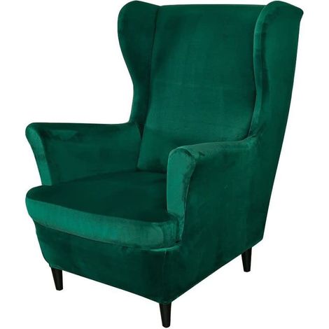 2-teilige Stretch-Ohrensesselbezüge, weiche Samt-Ohrensesselbezüge mit elastischem Saum für Schlafzimmer, Wohnzimmer, Plüschsessel, Sofa,Grün (1/5)