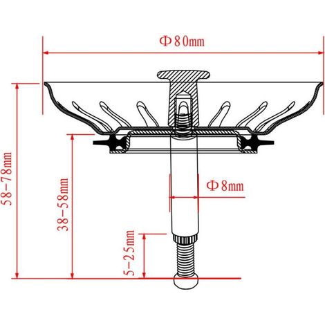Filtre à évier de cuisine 79mm Acier inoxydable 304 Bouchon réglable 35mm à 75mm Compatible avec la plupart des éviers (1/4)