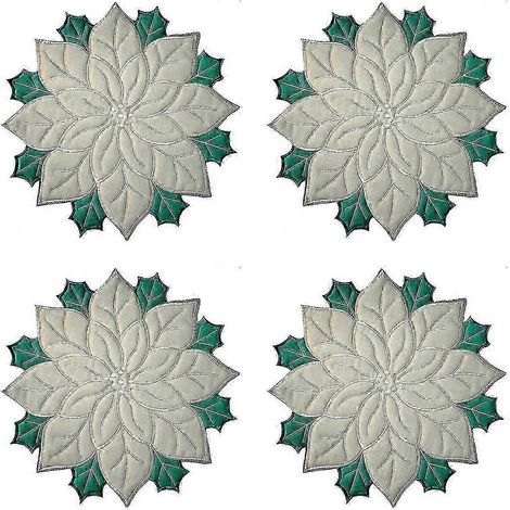 Sets de table brodés de Noël avec application de poinsettia, sets de table fleuris pour la décoration de table B (1/5)