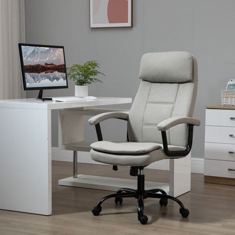 Silla de oficina Vinsetto con función de masaje, silla ejecutiva ergonómica con función de balanceo, altura regulable, silla de escritorio giratoria de 360° con bolsillo lateral, aspecto de lino, colo