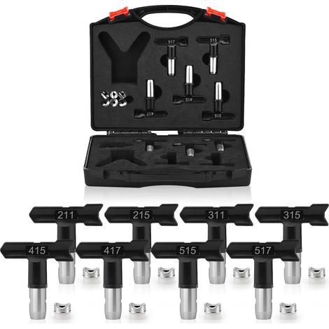 8 Pièces Buses Réversibles Haute Pression pour Pulvérisateur Airless-Jeu d'Embouts avec Boîte de Stockage (211/215/311/315/415/417/515/517)-Compatible Machines à Peinture pour Bâtiment,Clôtures,Jardin (1/5)