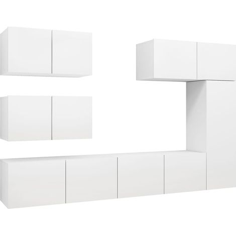 Conjunto de muebles mueble aparador TV televisión salón dormitorio salón 6 piezas madera contrachapada blanco 020025016