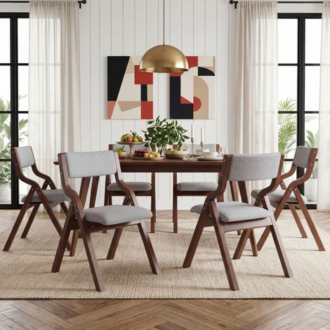 Juego de 6 sillas de comedor plegables de madera y lino 55 x 49 x 81 cm grises DESVIAE (1/5)