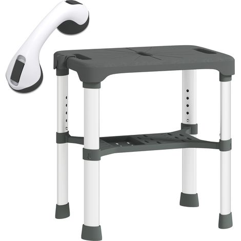 HOMCOM Sgabello Bagno in Alluminio con Altezza Regolabile 5 Livelli, Grigio (1/5)