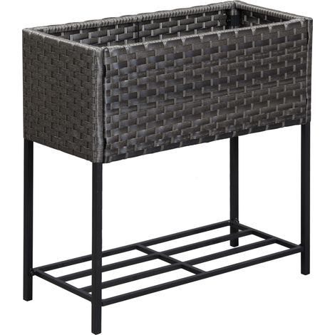 Hochbeet Blumenkasten de polirratán con patas y estante, 70 x 30 x 72 cm, marrón (1/5)