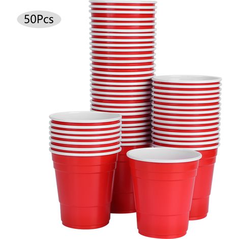 50 gobelets jetables en plastique, 285 ml, diamètre supérieur 80 mm, hauteur 85 mm, pour fêtes et boissons (1/5)