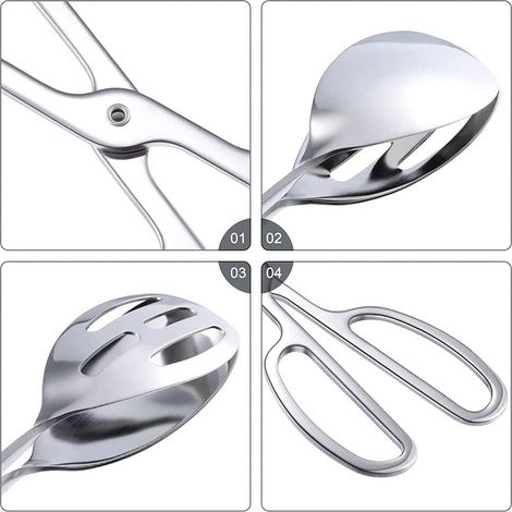Pinze per insalata in acciaio inossidabile, pinze per barbecue, pinze per buffet, pinze multifunzionali in acciaio inossidabile a forma di forbici per servire verdure, insalata, carne, dessert, bistec (1/4)