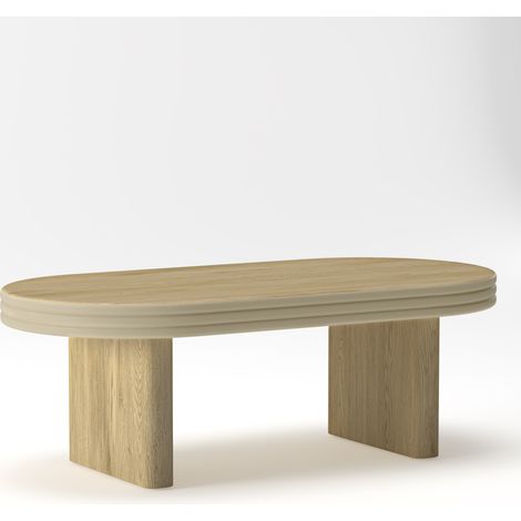 Mesa de centro ovalada fluted de MDF efecto madera natural 120 x 60 x 41,5 cm (1/5)