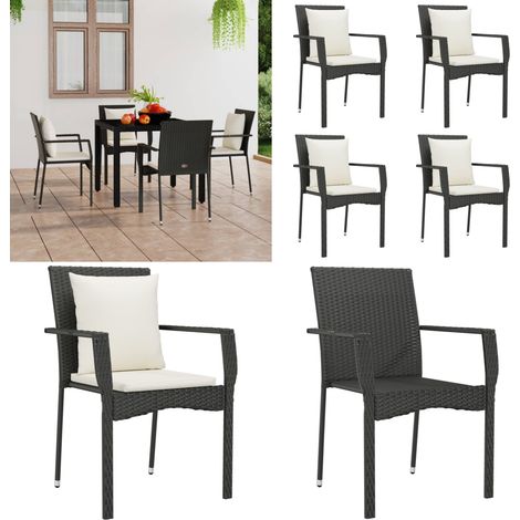 Sedie da Giardino con Cuscini 4 pz in Polyrattan Nere - Polyrattan - Cuscini