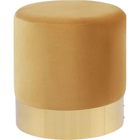 Pouf de Forme Cylindrique fabriqué en Velours Jaune avec Base Métallique Doré pour Salon ou Chambre Glamour et Moderne Beliani (1/5)
