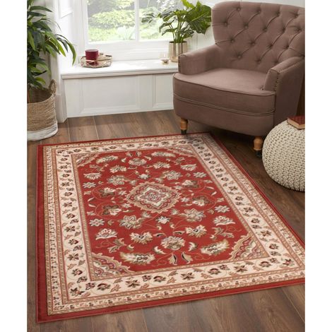 Traditional Sherborne Classic Bordered Rug in Terracotta 200 x 290 cm (6'7"x9'6")