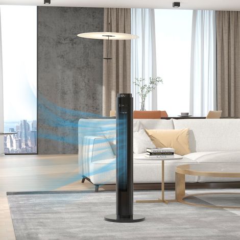Ventilateur colonne minuterie 12h mode veille 4 modes 3 vitesses oscillant 70° 31,5x31,5x96cm, noir