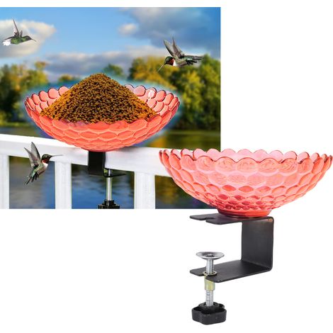 Baño para pájaros con soporte de abrazadera + dispensador de agua para pájaros + modelo ajustable + fuente de jardín desmontable (plástico/carbono, 17,5 x 13 cm, rojo, 3 piezas) (1/5)
