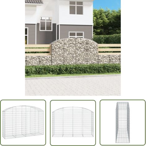 The Living Store Panier de gabions arqué 200x50x120/140 cm Fer galvanisé - Paniers De Gabions - Mur De Gabions - Clôture De Jardin - Décoration Jardin - Barrieres Jardin (1/5)