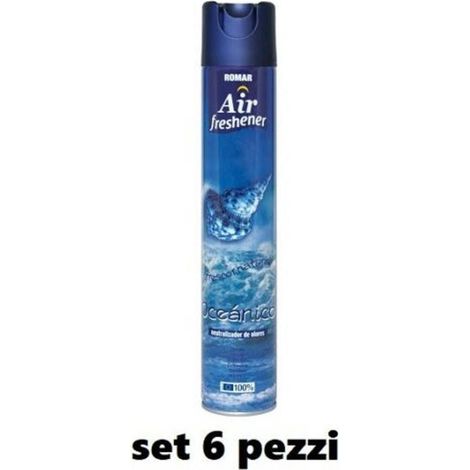 TRADE SHOP - Set 6 Pz Deodorante Per Ambiente Spray Profumo Casa Fresco 300 Ml Oceano -