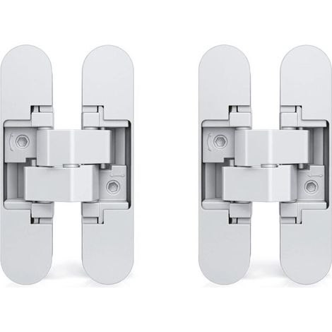 Charnière invisible pour portes, lot de 2 charnières invisibles pour portes lourdes, charge de 35 kg, ouverture à 180°, zamak, blanc. (1/4)