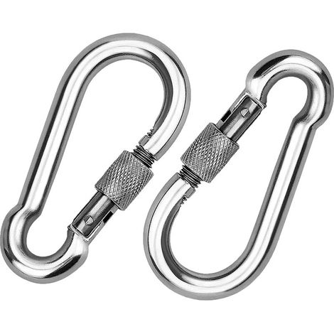 2 Stück Karabiner aus Edelstahl 304, Edelstahl-Schraubkarabiner, Edelstahl-Karabiner zum Befestigen von Seilen, Ketten, Gürteln und Kabeln